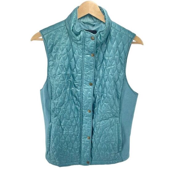 Talbots Womens Quilted Puffer Jacket Vest Lined Full Zip Snap Button Blue Medium - Picture 4 of 14